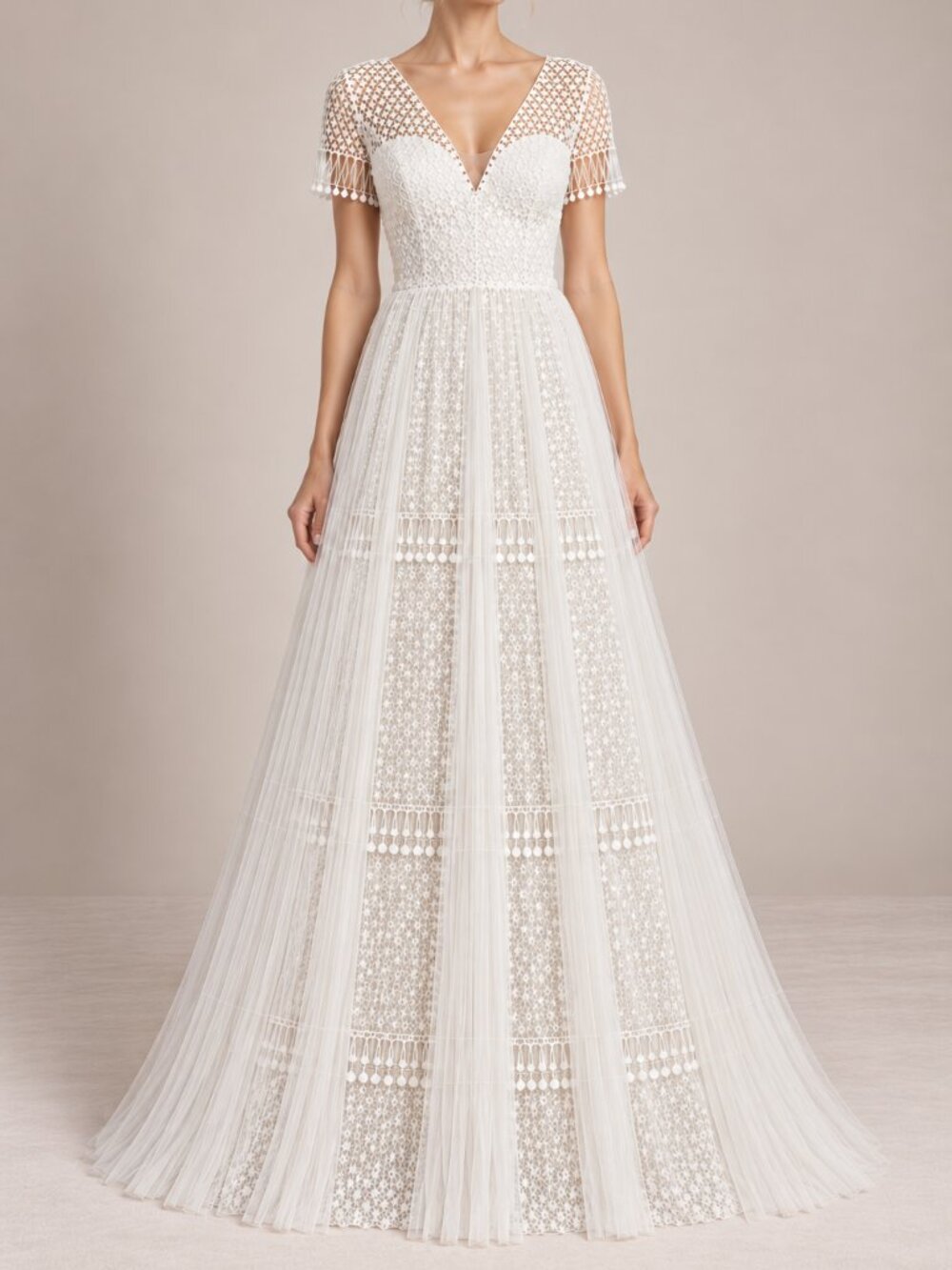 Marchesa Notte Wedding Dress Sequin Lace Tulle Pleated A Line Gown NWT $1,400
